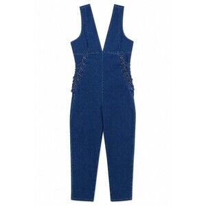 C'est Toi Women’s Plus Sleeveless V-Neck Side Tie Denim Jumpsuit Size 3XL